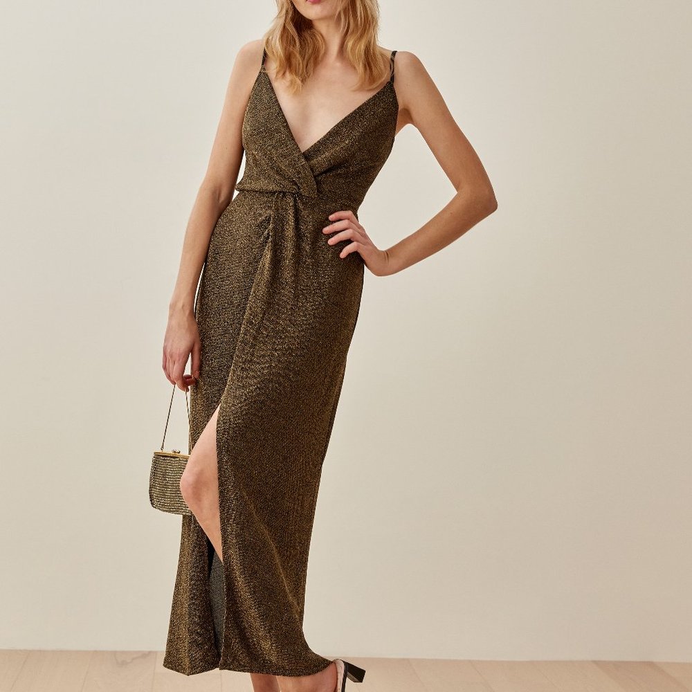 Reformation Gold Midi Dress